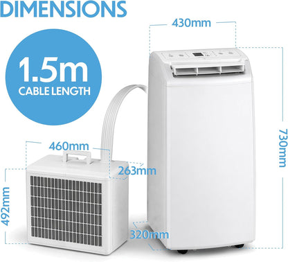 Prem-i-air 12000BTU Portable Split Air Conditioner, DC Inverter, Cooling, Heating, Fan, Dehumidifying, WiFi and Remote Control, Low Noise, New R32 Refrigerant,